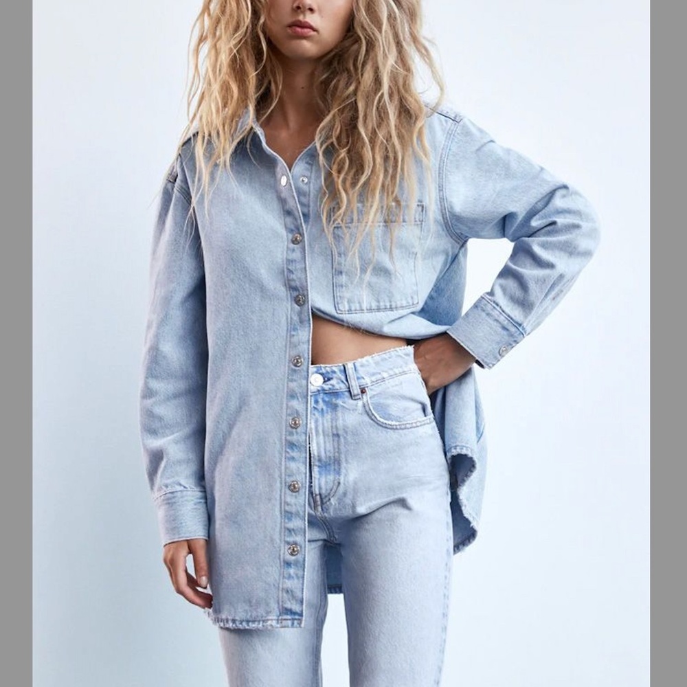 Zara Light Wash Blue Denim Jean Jacket